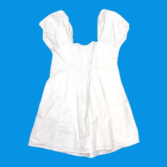 White Draper James XXL Puff Sleeve Cotton Dress Sweetheart Neckline Smocked Back - Picture 2 of 4